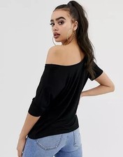 Women’s Bardot Off Shoulder Slash Neck Cotton Tee Summer Casual Black White Top