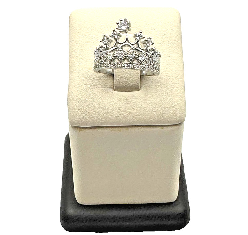 Queen Crown Sterling Silver Cubic Zirconia Ring- Size 7