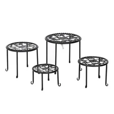 4-Tier Round Ironwork Plant Rack - Black Painted Metal Plant Stand Organizer