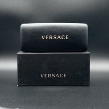 Versace Black Leather Sunglass Case Complete Set Black Box Cloth Card AUTHENTIC