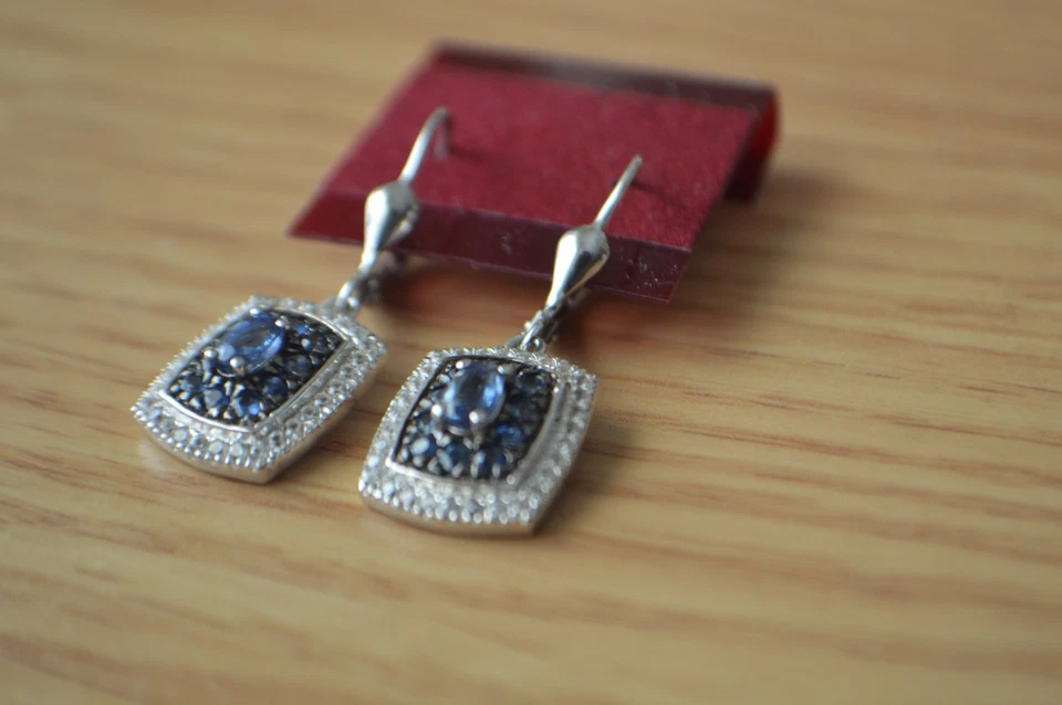 1.70ct AAAA Ceylon Blue Sapphire/Zircon Earrings Rhodium Plated over Fine Silver - Image 3 of 4