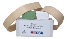 2 Pack of 1" x 18" Leather Strop Honing Belts - Green and White Compounds Inc...
