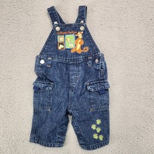 Vintage Y2K Disney Baby Winnie The Pooh Tigger Denim Overalls 3/6M Zoo Themed