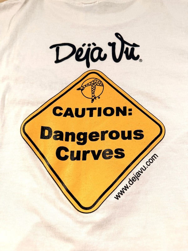 Vintage 90s Deja Vu Strip Club Dangerous Curves Shirt XL Rare Sex Stripper