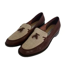 Etienne Aigner Women Gotham Loafer Flats 9.5 Brown Leather Linen Preppy Academia