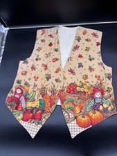 VTG Homemade Thanksgiving Vest Lg XL Scarecrow Harvest Pumpkin 90s Y2K Teacher