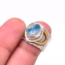 Aquamarine - Brazil 925 Sterling Silver Designer Handmade Oxidised Ring S.5.5 R2
