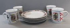 8 Piece Vintage Jobar Int'l "Royal Flush" Playing Card Mug and Plate Set