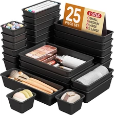 25-Piece Plastic Drawer Organizer Set for Makeup, Office, and Kitchen Storage