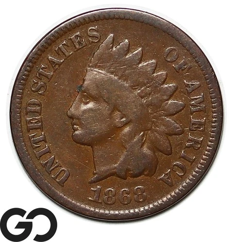 1868 Indian Head Cent Penny, Choice Fine Better Date