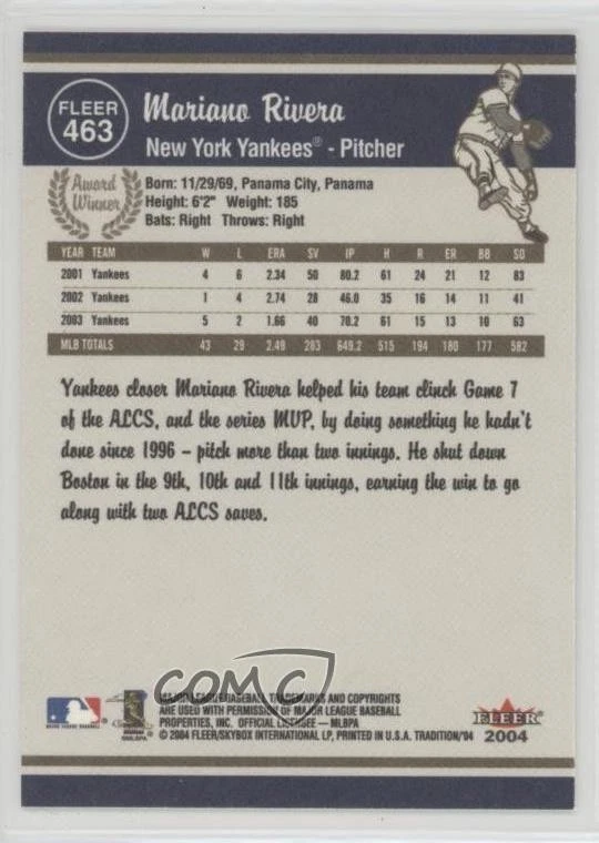 2004 Fleer Tradition Award Winner Mariano Rivera #463 HOF - Image 2 of 2