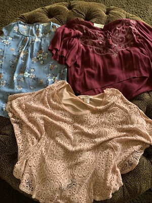 3 Festival Bohemian Blouse Set Baby Blue Floral  Embroidered Burgundy Peach Med