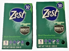 2 New Zest Brut Deodorizer Classic Scent Moisture Bar Soap, 50+ Washes Each Bar