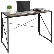 Folding Computer Writing Desk Study Desk PC Laptop Table Wood Top Metal Frame