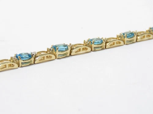14K GELBGOLD AQUAMARIN & DIAMANT TENNIS ARMBAND 7,25" HELLBLAU - Bild 5 von 7