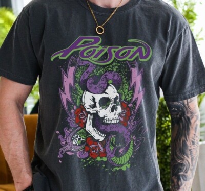 Poison Snake in Skull T-Shirt Rock Band on Vintage Blak Comfort Colors 1717 Tee