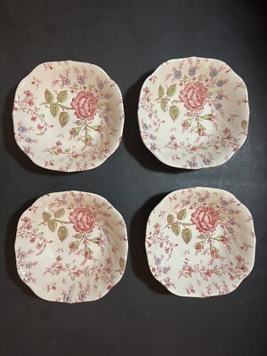 4 Johnson Brothers ROSE CHINTZ Square 6 1/4'' Cereal Bowls