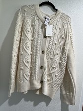 WILFRED ARITZIA SPRINKLE SOFT IVORY WOOL CABLE-KNIT CARDIGAN SWEATER M NWT 178
