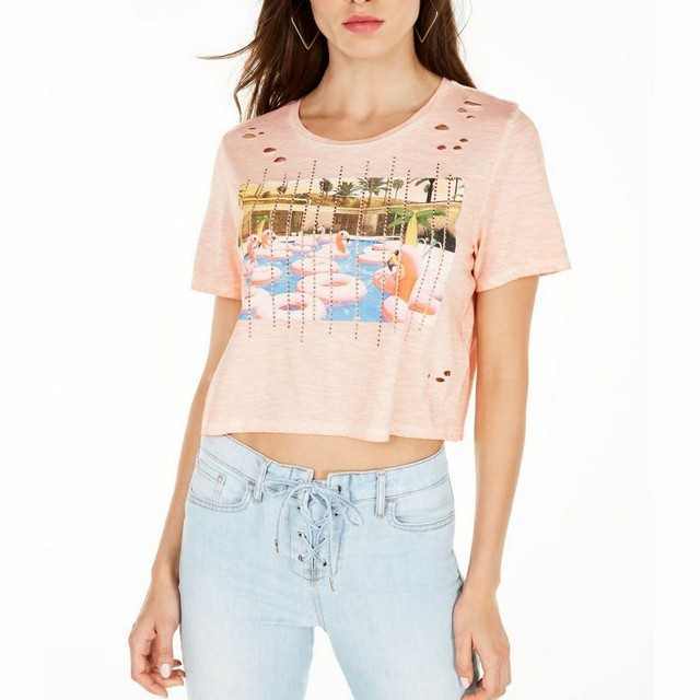 GUESS Women's Crop Top Salmon Pink Size 