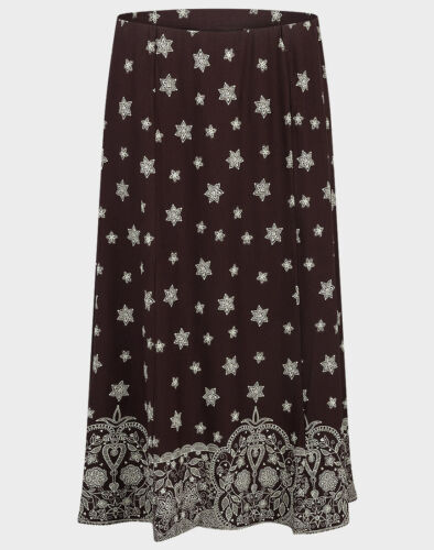 Wardrobe skirt midi plus size 16 18 A-line stretch fabric brown patterned - Picture 1 of 7