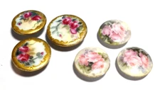 PORCELAIN BUTTON LOT OF 5 ROSES VINTAGE