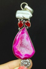 Natural Druzy Gemstone 925 Sterling Silver Women's Pendant