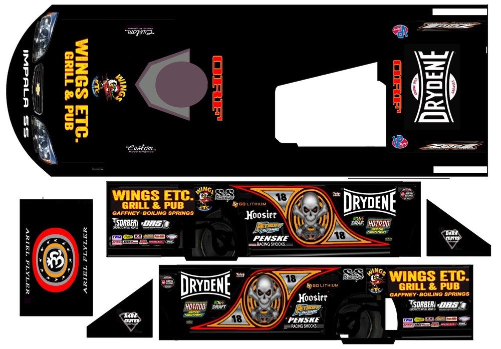 #18 S BLOOM  WINGs ETC. GRILL & PUB  Dirt Late Model  1/24 Waterslide Decal