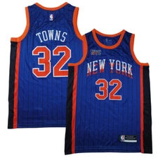 MEN Knicks Karl Anthony Towns #32 City Blue,White  Embroidered Jersey 