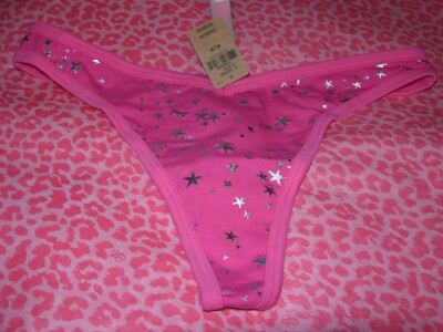 Victoria's Secret PINK Sexy Thong String V-Cut LOGO Pink w/Silver Stars M NWT