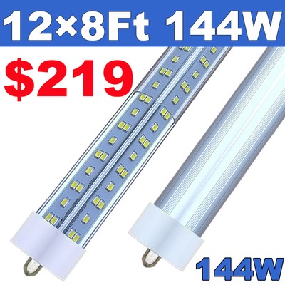 12 Pack T8 8 Foot Led Light Bulbs Single Pin FA8 8FT Led Shop light Fixture 144W