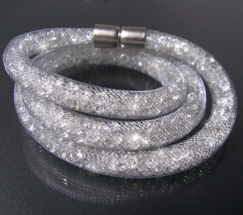 Collier Kette Armband Strass Netzschlauch Magnetverschluß Edelstahl Damen VS16 - Bild 17 von 96