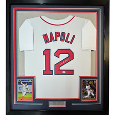 Framed Autographed/Signed Mike Napoli 35x39 Boston Red Sox White Jersey JSA COA