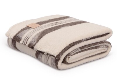 Ritzy Soft Stripe Adara Natural Wool Blanket Heavyweight 60 x 80 Inches