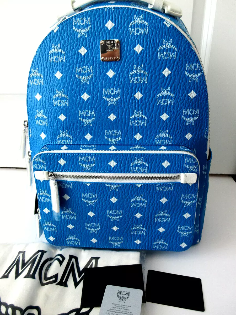 $1,290 MCM blue Visetos Medium Backpack MMKCAVE05LU001 NEW WITH TAG