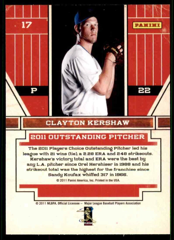 2011 Outstanding Pitcher Clayton Kershaw Los Angeles Dodgers #17 - Image 2 of 2