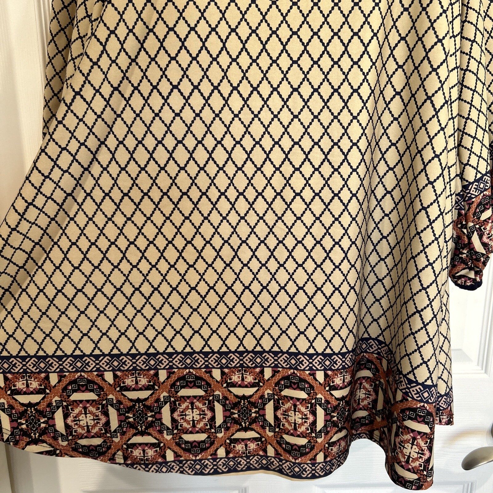 Emerald Stretch Tunic Blouse Trellis Geometric Print Top Women's Plus Size 2X