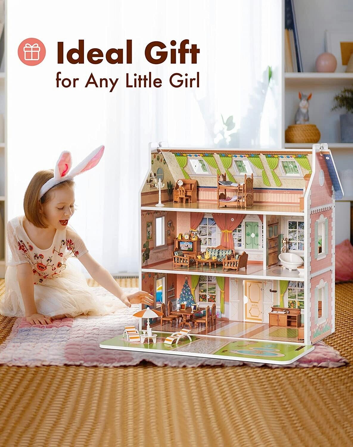 Robotime Wooden Dollhouse with Furniture & Light DIY Miniature House  Perfect Gift for Boys and Girls