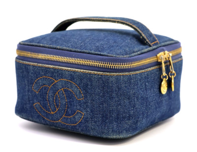 CHANEL VINTAGE Coco Vanity Bag Denim Blue Rare Authentic
