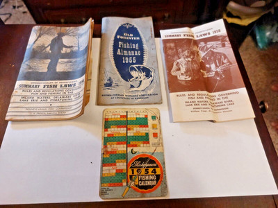 Vtg. 1954 &amp; 1956 Pa. Fishing Laws &amp; 1954 Fish Calendar, &amp; Old Forester ...