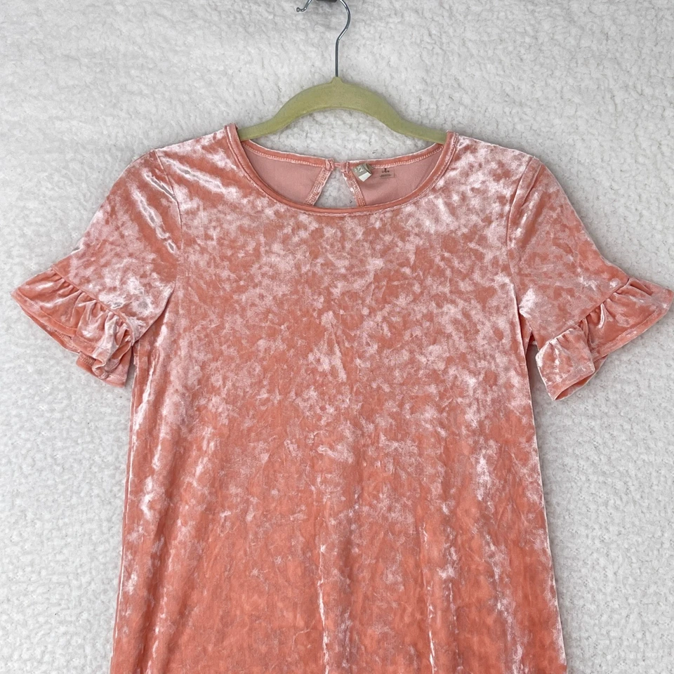 Vestido Roxy Melocotón Terciopelo Aplastado Jóvenes Niñas Mangas Cortas Acampanadas Talla Grande Foto 2 de 4