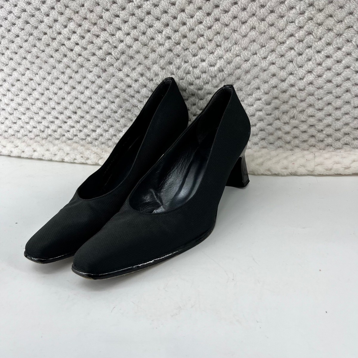 black fabric dress pumps Stuart Weitzman Black Fabric Pumps Classic Career Block Heels Y2K Size 9.5