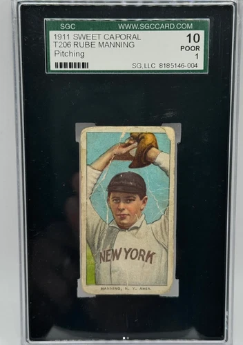 1909-11 T206 Sweet Caporal Rube 350-460 42 Overprint Manning Pitching SGC 1