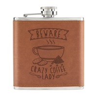 Beware Crazy Kaffee Lady 170Ml Pu-Leder Flachmann Hellbraun Mum Muttertag Lustig