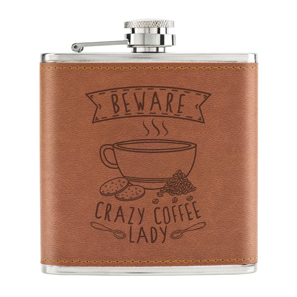 Beware Crazy Kaffee Lady 170Ml Pu-Leder Flachmann Hellbraun Mum Muttertag Lustig-image