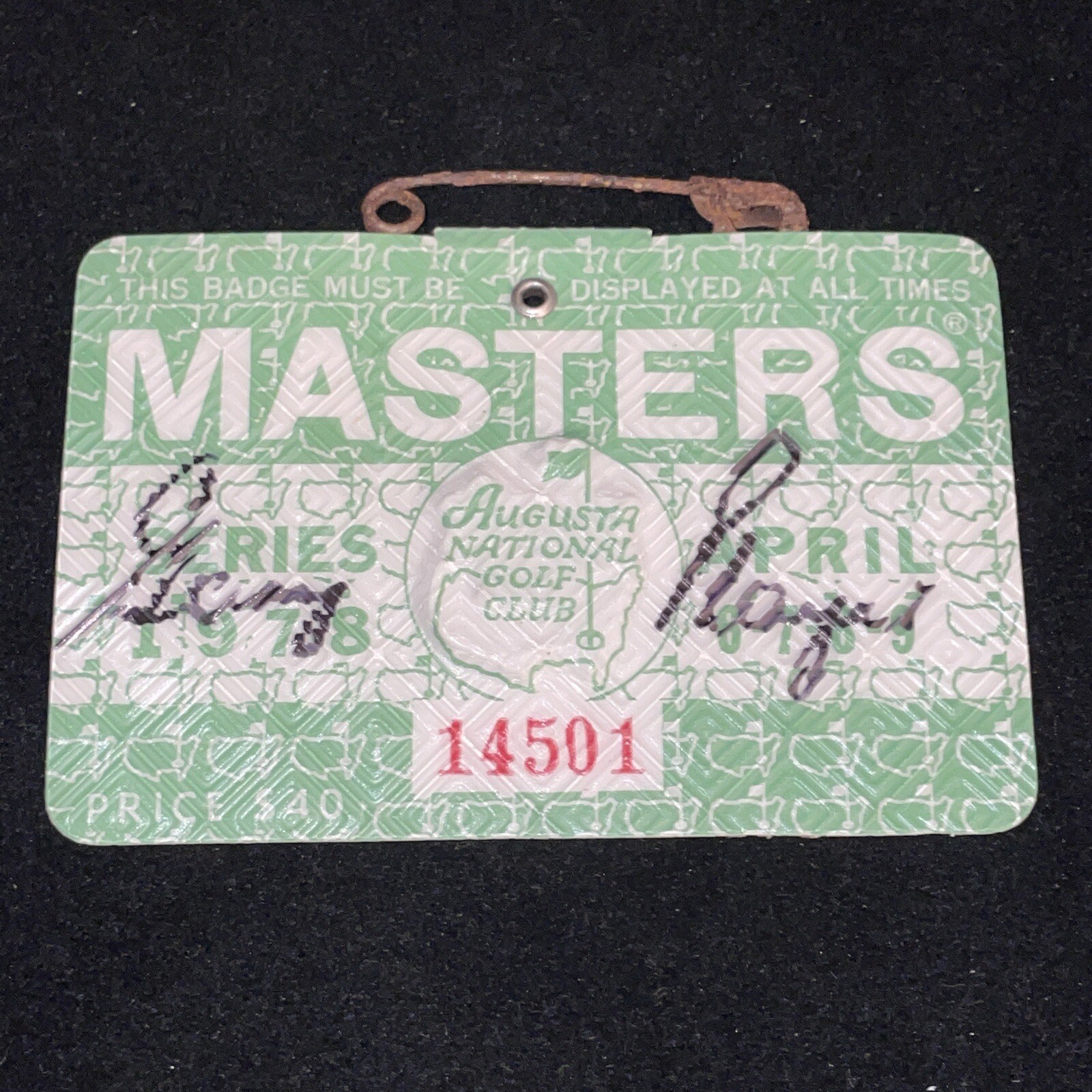 Gary Player Autographed Signed 1978 Masters Badge JSA COA Golf Champion Ticket South Africa 