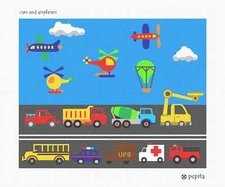 Cars And Airplanes Needlepoint Kit or Canvas