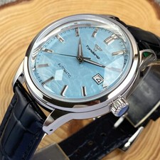 40mm Retro Tandorio Watch Men Blue Beige Dial Japan NH35A Automatic Dome Glass