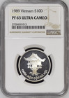 Vietnam 1989 S10 Đồng Hà Nội One Pilar Pagoda Silver coin. NGC PF 63 Ultra Cameo