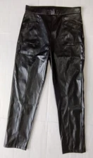 Halston Women's Size M Black Straight Leg Faux Leather Seamed PO Pants MSRP $89