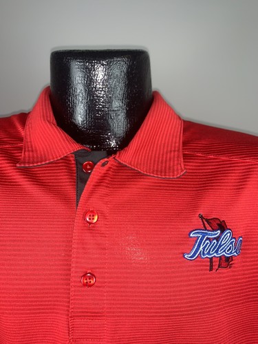 Men’s Nike Dri-Fit Tulsa Golden Hurricanes Red Striped Polyester SS Polo Small - Picture 3 of 7